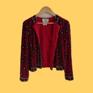Papell Boutique Red Sequin Blazer Size M